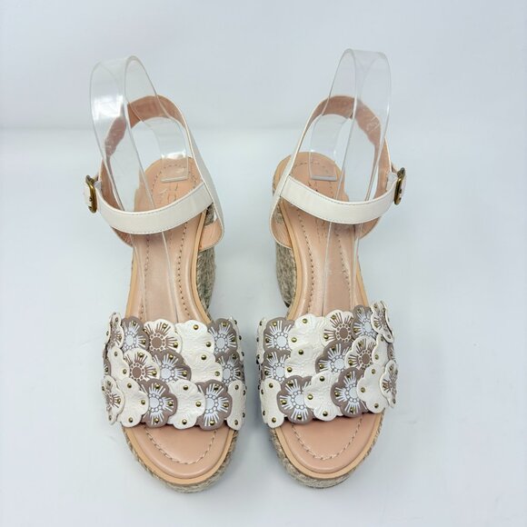 Coach Jae Link Tea Rose Floral Espadrille Sandal Chalk Multi Size 8 - Picture 4 of 9